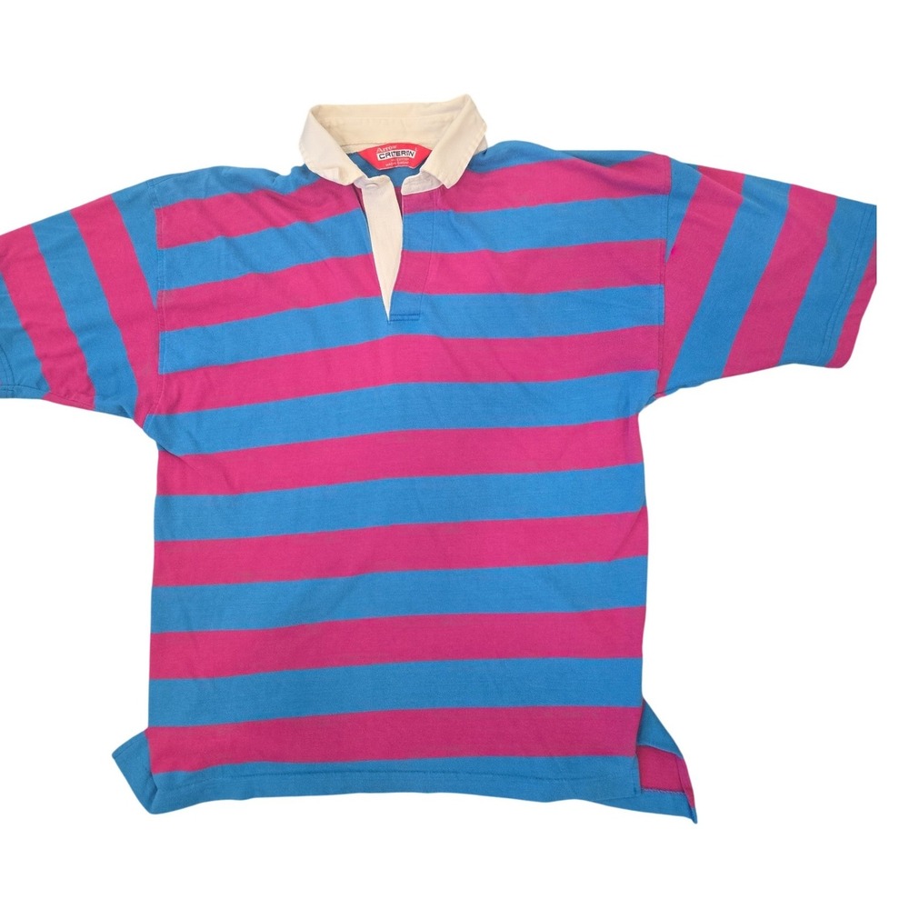 Vintage Arrow Criterion Rugby Shirt Blue Pink Striped Cotton Mens Large L